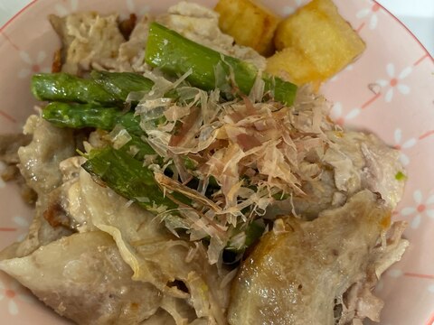 豚肉アスパラ厚揚げオイスターソース炒め✨